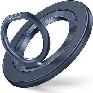SYNCWIRE Magnetic Phone Ring Holder for MagSafe, 360 Rotation Cell Phone Grip Stand Finger Ring Kickstand Two-Sided Magnet Compatible with iPhone 17 Pro Max 16 15 14 13 12 MagSafe Accessories (Single Ring-1PCS-Titanium Blue)