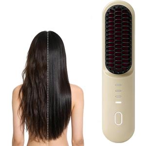mini Hair Straightener, 2026 Cordless Hair Straightener Brush,Portable Straightener Brushs for Travel, with LCD Temperature DisplayFast Heating Cordless Mini Hair Brushs Styling Tools (Light Yellow)