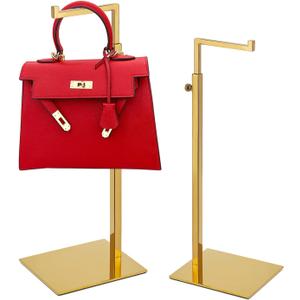 Gold Purse Display Stand, 2 Pack Handbag Display Stand Adjustable Height Stainless Steel Stability Non-slip Base, Large Bags Display Rack Luxury Purse Holder for Table Retail Closet (A-Gold)