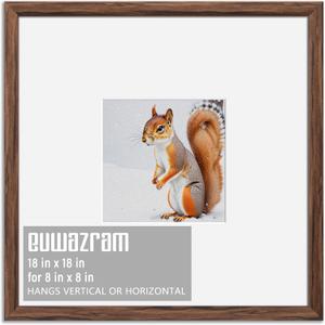 Rustic Walnut 18x18 Frame - Single Frame, 18 x 18 Poster Frame with Mat for 8x8, Picture Frames for Artwork, Puzzles, Photos and Movie Posters