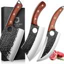 DRAGON RIOT Professional Butcher Knife Set for Meat Processing, 3Pcs High Carbon Steel Hand Forged Serbian Cleaver Chef Knife Set with Ergonomic Handles for Kitchen Outdoor Cooking