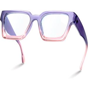 livho Oversized 99% Blue Light Glasses for Woman - Rectangle Fashion Glasses for Computer, Chic Preppy Frame - Anti Eyestrain (Lavender Gradient)