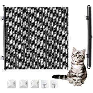Retractable Pet Gate Heavy Duty Adjustable - Mesh Safety Barrier for Dogs Cats Fits Doorways Hallways Stairs Indoor Outdoor (Black, 26.77"x 49.21")