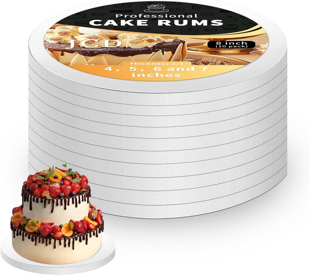 10Pcs Cake Drums 8 Inch, Cake Boards 8In,White Cake Drums Round 8 Inches Cake Boards with 1/2-Inch Thick Smooth Edges for Multi Tiered Birthday Wedding Party Cakes Drum Board (8inch/10pcs)
