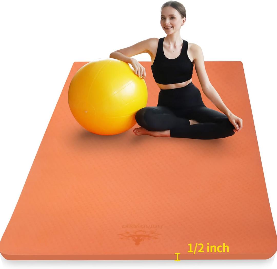 Hatha Yoga Large TPE Yoga Mat 6'x4'x1/2" Extra Thick Non-Slip Exercise Mat - for Yoga Pilates & Home Gym Workouts (Orange)