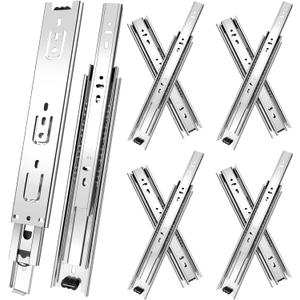 22 inch Drawer Slides 4 Pairs (8pcs) 3 fold Full Extension Side Mount Cabinet Drawer Glides 22" Silver Cabinet Rails for Dresser, Cabinet, Kitchen,Trash Can, Wardrobe 100 LB Capacity