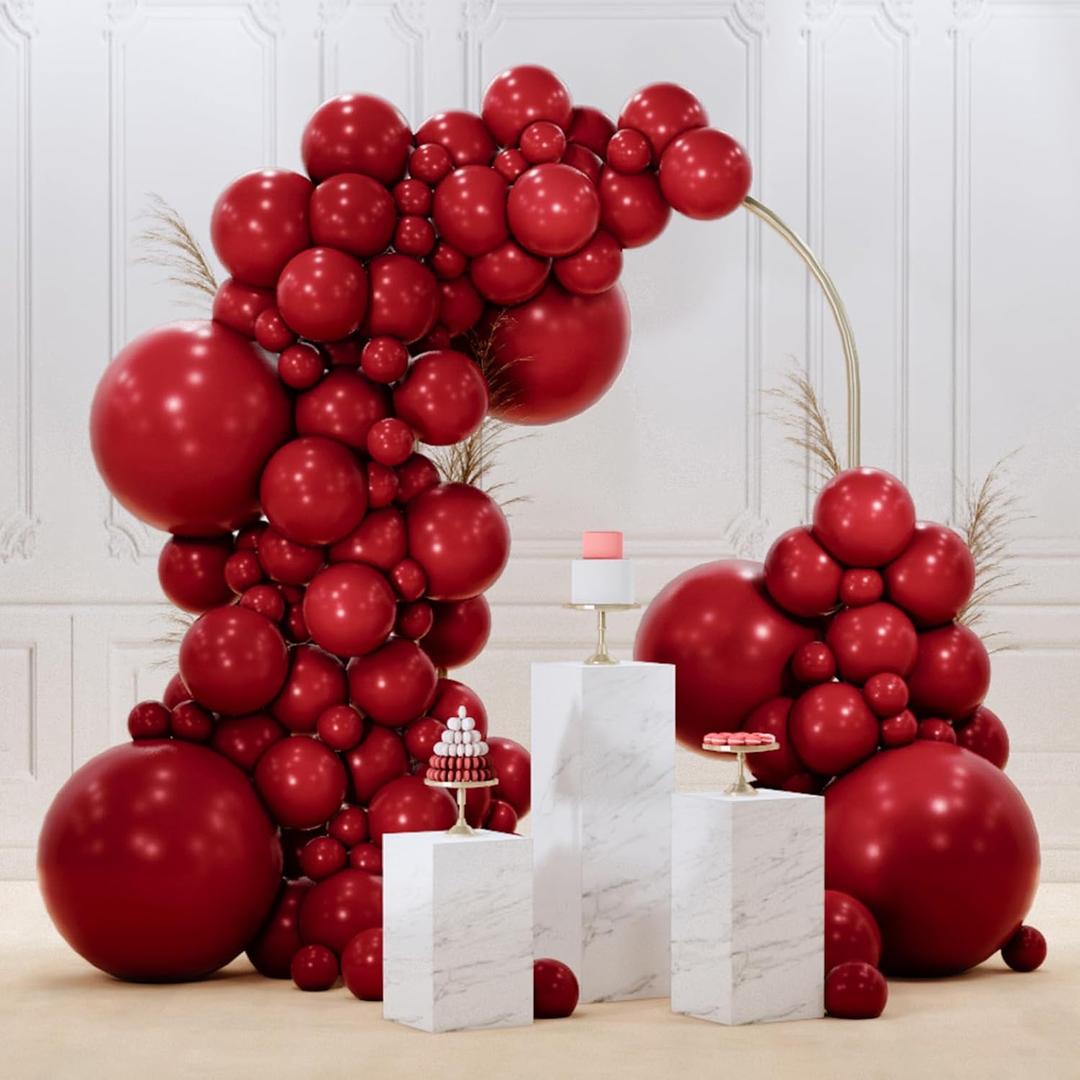 PartyWoo Burgundy Balloons 145 pcs Different Sizes of 18 12 10 5 Inch Dark Chestnut Red Maroon Balloon Arch Kit Garland for Birthday Graduation Anniversary Cherry Casino Party Decorations Red-Y62