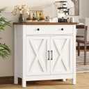 AURINEST Buffet Cabinet, Small Coffee Bar Cabinet with Drawer, White | Farmhouse Coffee Bar Cabinet with Adjustable Shelves & Doors for Kitchen, Dining Room & Living Room