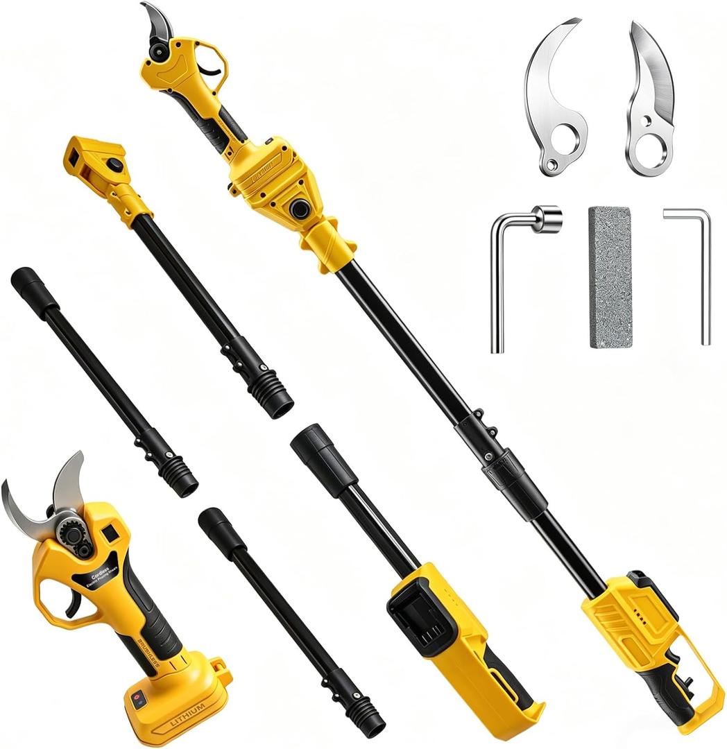 2-in-1 Cordless Pruning Shears with Pole Compatible with DeWalt 20V Battery (Tool Only, No Battery), 8FT Reach Pole Pruner, 1.2" Cut, Brushless Electric Branch Cutter for Tree Trimming & Gardening