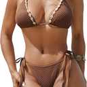 Women's 2 Piece Shell String Bikini Sets Backless Tie Side Triangle Swimsuit Boho Bathing Suit, L