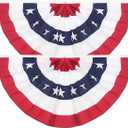 2 Pack USA Pleated Fan Flag, 1.5x3 Ft American US Flag Patriotic Bunting Stars and ​Stripes Banner with Canvas Header and Brass Grommets for 4th of July Memorial Day Indoor Outdoor Decoration