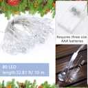 WILLBOND 33Ft White Christmas Tree Lights Indoor 80 LED Teardrop Ornaments Flashing Twinkle Outdoor String Light Battery Operated Clear Crystal Glass Ornaments for Winter Holiday Party Decor