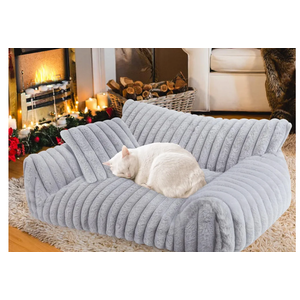 Cute Cat Couch Bed for Indoor Cats, Fluffy Pet Cat Sofa with Premium Soft Corduroy Fleece, Cute Small Dog Beds for Small Dogs, Fuzzy Puppy Chair with Removable Washable Cover (24x18x10,Grey)