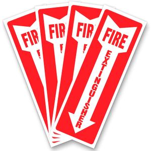 Fire Extinguisher Signs, Safety Sign Sticker - 4 Pack - 4" X 12" - 5 Mil Vinyl Bright Red and White Colors - Durable Self Adhesive, Weatherproof & UV Protected Ideal for Home, Office or Boat