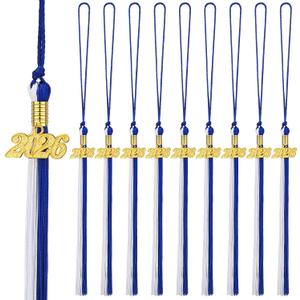 Chuangdi 10 Pieces 2026 Grad Graduation Tassels Graduation Cap Tassels with 2026 Charms Graduate Hat Decoration for School Party Favors(Blue and White)