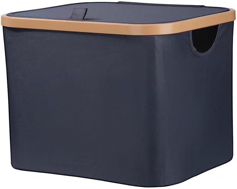 50L Foldable Laundry Basket,Versatile Storage Basket with Bamboo Borders for Bedroom,Office,Dorm.Great for Use as a Hamper with Lid, Towel Hamper for Wet Towels,Grey,Covered