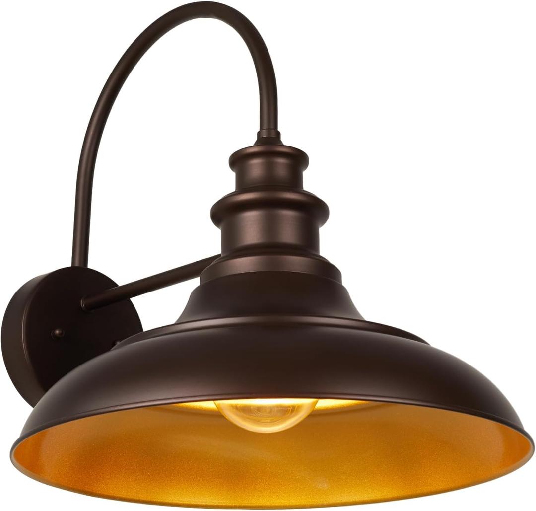Outdoor Barn Light Fixture, 16 Inch Large Dome Farmhouse Exterior Wall Mount Light, Rustic Wall Sconce Indoor Wall Lighting Fixture, Industrial Bronze Gold Lantern for Porch, 1 Pack (Not Dusk to Dawn)