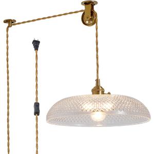 Hanging Light with Plug in Cord,11.8 Inch Plug in Hanging Light Glass Lampshade Hanging Lamp Plug in Adjustable Golden Cord Two Ways Switch for Bedroom