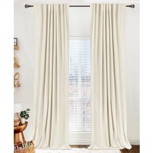 100% Blackout Shield Linen Blackout Curtains for Bedroom 45 Inches Long, Back Tab/Rod Pocket Living Room Drapes, Thermal Insulated Blackout Curtains 2 Panels Set, 42" W x 45" L, Light Cream