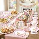 40Pcs Easter Paper Plates and Napkins Set Oval Bunny Disposable Plates & Napkins Serves 20, Heavy-Duty Party Tableware for Easter Brunch, Spring Picnic, Baby Shower