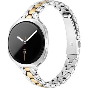 Melyis Slim Metal Band Fits Samsung Galaxy Watch 8 Band 40mm 44mm/Galaxy Watch 8 Classic 46mm, Stainless Steel Galaxy Watch 8 Band Women, Thin Bangle Bracelet for Samsung Watch 8 Bands, Silver&Gold