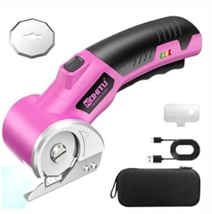 Cordless Electric Scissors: 4V Rechargeable Rotary Cardboard Cutter, 3000mAh Battery, with LED Light & Safety Lock, 2 Blades, Electric Box Cutter for Fabric Carpet Carton Plastic Leather Cloth (Green)