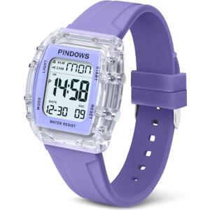 Women Watch for Women Teenagers Watch Outdoor Sports Digital Watches for Ladies Students Waterproof Watches with Alarm Stopwatch Countdown Dual-Time Hourly Chime Function High Brightness Light (Purple)