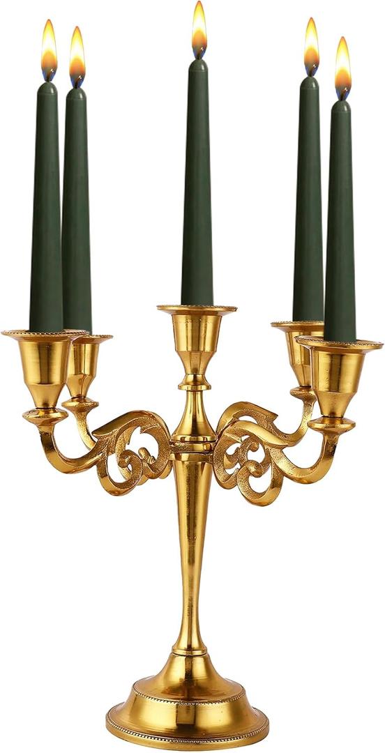 5 Arm Candelabra Taper Candle Holders Decorations Indoor Kitchen Dcor Table Candles Candlestick Candelabra Centerpiece (Gold)