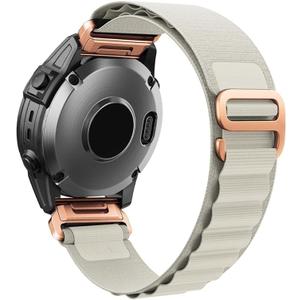20mm Nylon Quick-Fit Watch Band for Garmin fenix 7S/6S/5S, epix Pro Gen 2 42mm, fenix 8 43mm, Descent Mk3/Mk3i 43mm, Approach S70, D2 Delta S  Soft, Breathable Replacement Strap for Men & Women (White (Rose Gold))