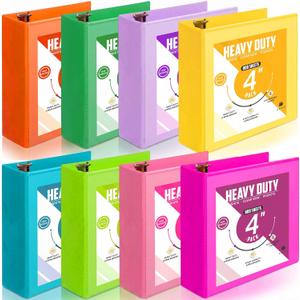 Sinload 8 Pcs 4 Inch 3 Ring Binder Heavy Duty Locking D Ring, Multicolor