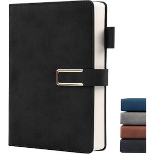 Hardcover Lined Notebook Journal for Women & Men,256 Pages 5.7 x 8.3 inches,A5 Ruled Notebooks Magnetic Closure Leather Journal,Daily for Work,Meeting,Travel,Writing,School and Note Taking (Black)