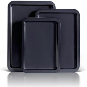 Set of 3 Baking Sheets for Oven, Non-Stick Cookie Sheet Pan 13/15/17 Inch, Carbon Steel Baking Tray for Cooking and Roasting with Wide Edge