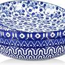Selamica 9.6" Pasta Bowls Set of 4, 51 OZ Large Salad Bowls, Ceramic Wide and Shallow Serving Bowls for Soup, Dinner, Microwave & Dishwasher Safe, Vintage Blue