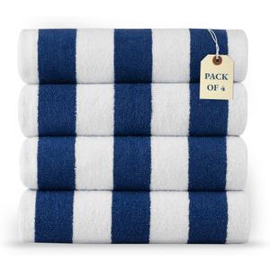 LANE LINEN Beach Towel 4 Pack - Beach Towels Oversized, Cabana Stripe Quick Dry Pool Towels, Beach Essentials for Women, Soft & Absorbent Oversized Beach Towel (36" x 72) - Blue