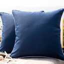 Phantoscope Pack of 2 Outdoor Waterproof Throw Pillow Covers with Contrast Piping, Decorative Square Cushion Case Patio Pillows for Couch Tent Sunbrella, Dark Blue 18x18 inches