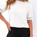 BTFBM Short Sleeve Shirts for Women 2026 Lace Summer Tops Spring Casual Loose Crew Neck T-Shirt Cute Vacation Outfits (L)
