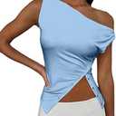 SAFRISIOR Women One Shoulder Button Sexy Crop Top Solid Sleeveless Off Shoulder Asymmetric Crop Tank Top Vest Tee Shirt, M