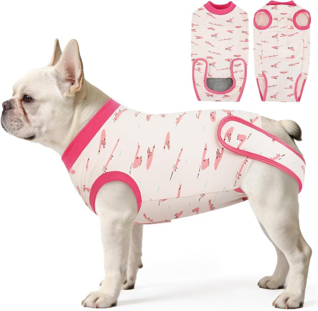 IDOMIK Dog Recovery Suit for Female Spay - Adjustable Anti-Licking Dog Post Surgery Onesie, Male Female Dog Neuter Spay Suits, Soft Abdominal Wound Bandage & E-Collar Cone Alternative (Pink, M)