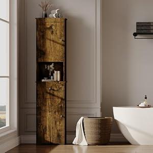 Viaozutis Tall Bathroom Cabinet, Storage Cabinet with 2 Doors & 2Drawer, with Ajustable Shelve, for Bathrooms, Kitchens, Entrances, Bedrooms（Retro Color）