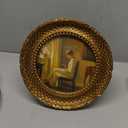 Antique Gold 8x8 Round Picture Frame  Vintage Frame with Glass Front  Art Deco Wall Display