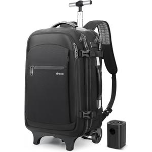 Vacuum Backpack Travel with Pump - 60L Expandable Airback Backpack w/Detachable Wheels, Vacuum Seal Compression Easy backpack for Traveler Graduate, Water Resistant Carry-On Luggage, TSA Lock - Black