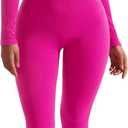 SUUKSESS Women Long Sleeve Ribbed Jumpsuit Zip up Front Workout Bodycon Romper (Large, Hot Pink)