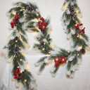 Dense Christmas Garland with Lights 6.56 FT Christmas Long Cedar Garlands for Xmas Tree Christmas Snowy Winter Pine Garlands Greenery Garland for Table Mantle Wall Indoor Outdoor Decorations