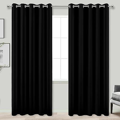 KOUFALL 100% Blackout Curtains Extra Wide and Long,Set of 2 Panels 72x90 72 x 90 Total Width 144 Inch Black Grommet Dark Academia Curtains for Living Room