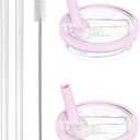 32 oz Tumbler Flip Straw Lid Replacement Fit for HydroJug Traveler Only,2 Pack Leak Proof Lid ,Replacement Spill Proof Reusable Tumbler Cover Compatible with 32oz HydroJug Cup Accessories (Pink)