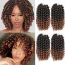 Short Jamaican Bounce Curly Crochet Hair Extensions Synthetic 4packs/lot Ombre Brown Ocean Wave Crochet Braids For Black Women (12inch (pack of 4), T30)