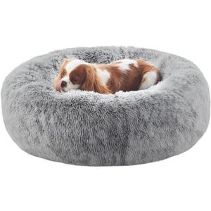 BedStill 30 inches Donut Dog Bed for Medium Dogs,Calming Fluffy Round Pet Bed with Removable & Washable Cover,Fits up to 45 lbs Pets(Dark Grey,Medium)