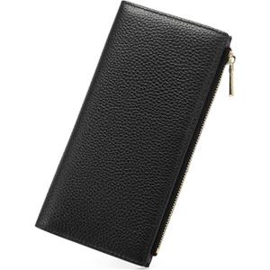 GOIACII Slim Wallet for Women Rfid Blocking Credit Card Holder with Zip Pocket Bifold Vegan Pebble Leather Black