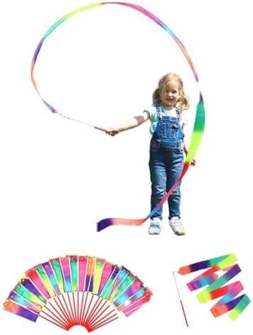 dervea 20 Pack Ribbon Dancing Wands Party Favors for Kids, Rainbow Birthday Decorations, Princess Party Supplies, Girls Party Games, Gymnastics Goody Bag Stuffers (Rainbow)