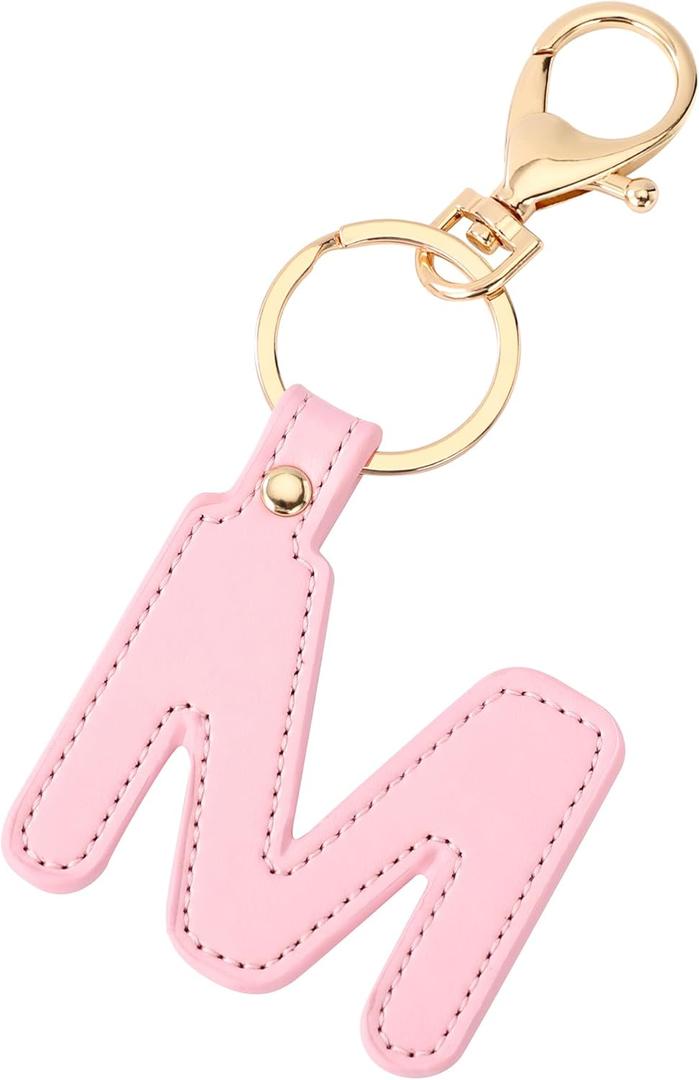 2 x Junyuerly Initial letter Keychains for Women,Pink Blue White Coffee Leather Key Chain Cute Bag Charms Car Key Accessories